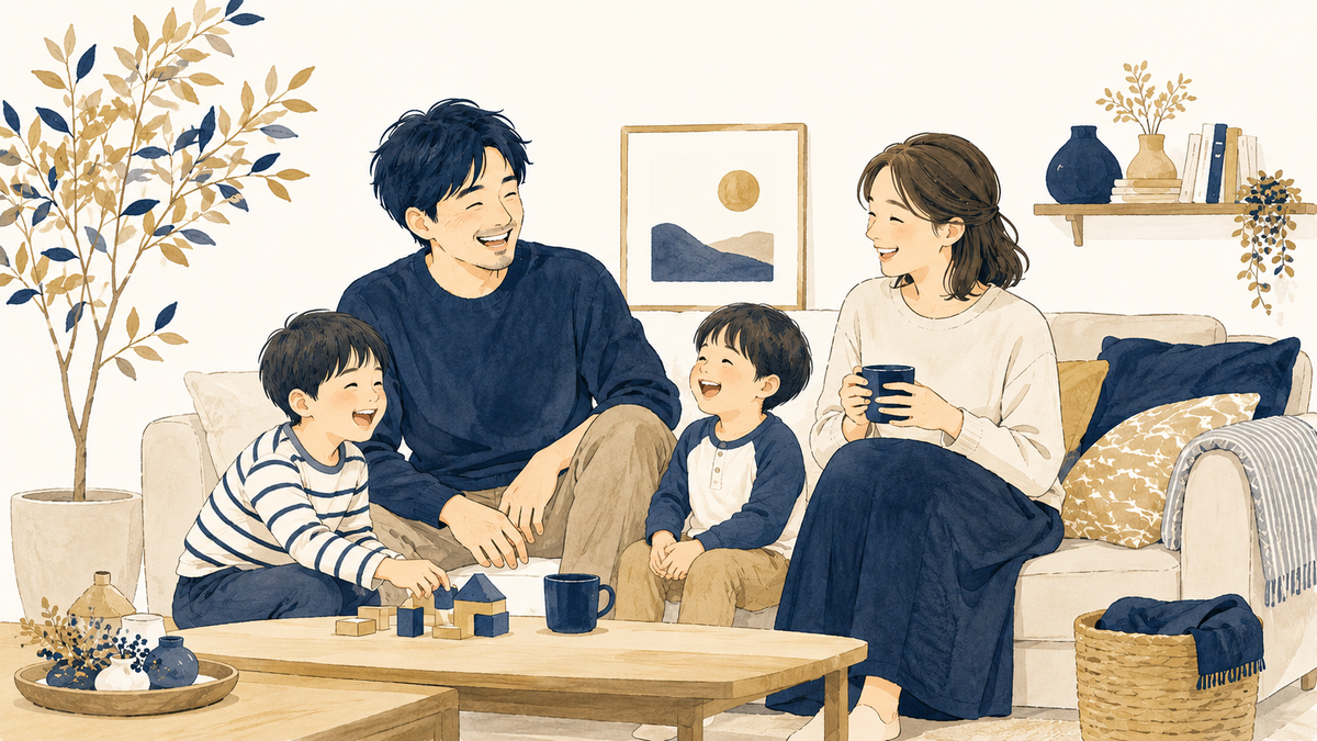 お金の不安が和らぎ家族との時間を穏やかに過ごす先生のイラスト