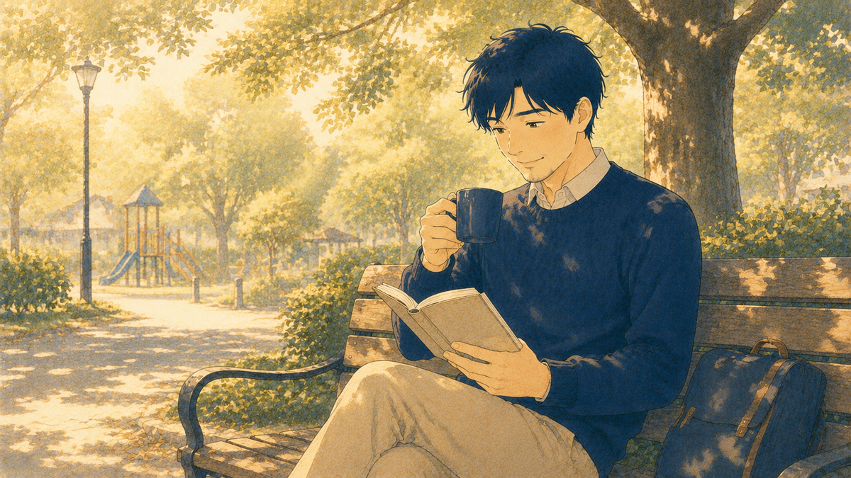 年休をとって公園でゆっくり過ごす先生のイラスト